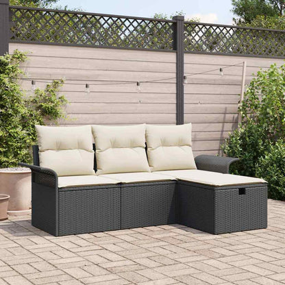 Set Divano da Giardino 4 pcs Nero e crema Poly Rattan | homemem39