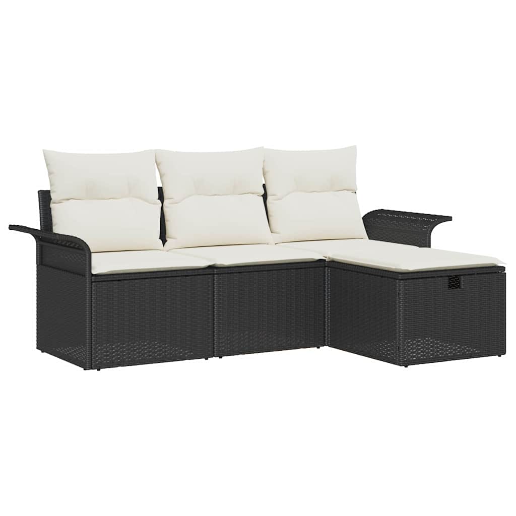 Set Divano da Giardino 4 pcs Nero e crema Poly Rattan | homemem39