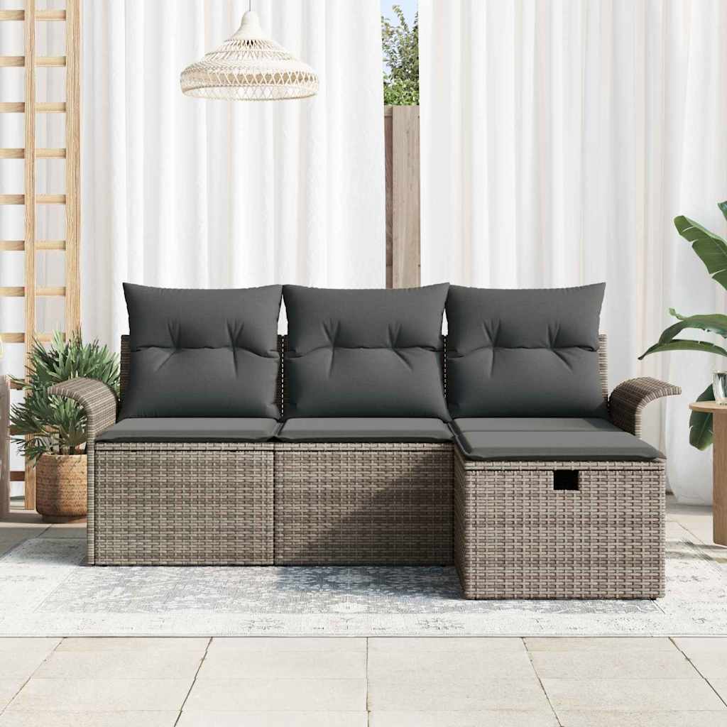 Set Divano da Giardino 4 pz Grigio polyrattan | homemem39