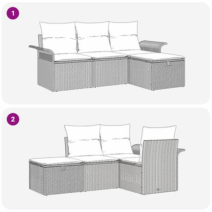 Set Divano da Giardino 4 pz Grigio polyrattan | homemem39