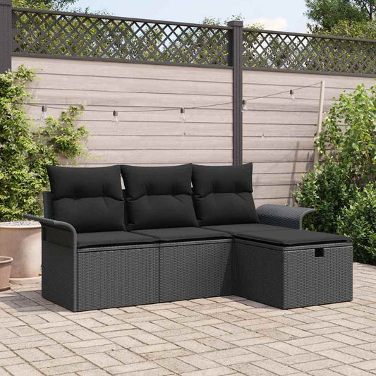Set Divano da Giardino 4 pz Nero polyrattan | homemem39