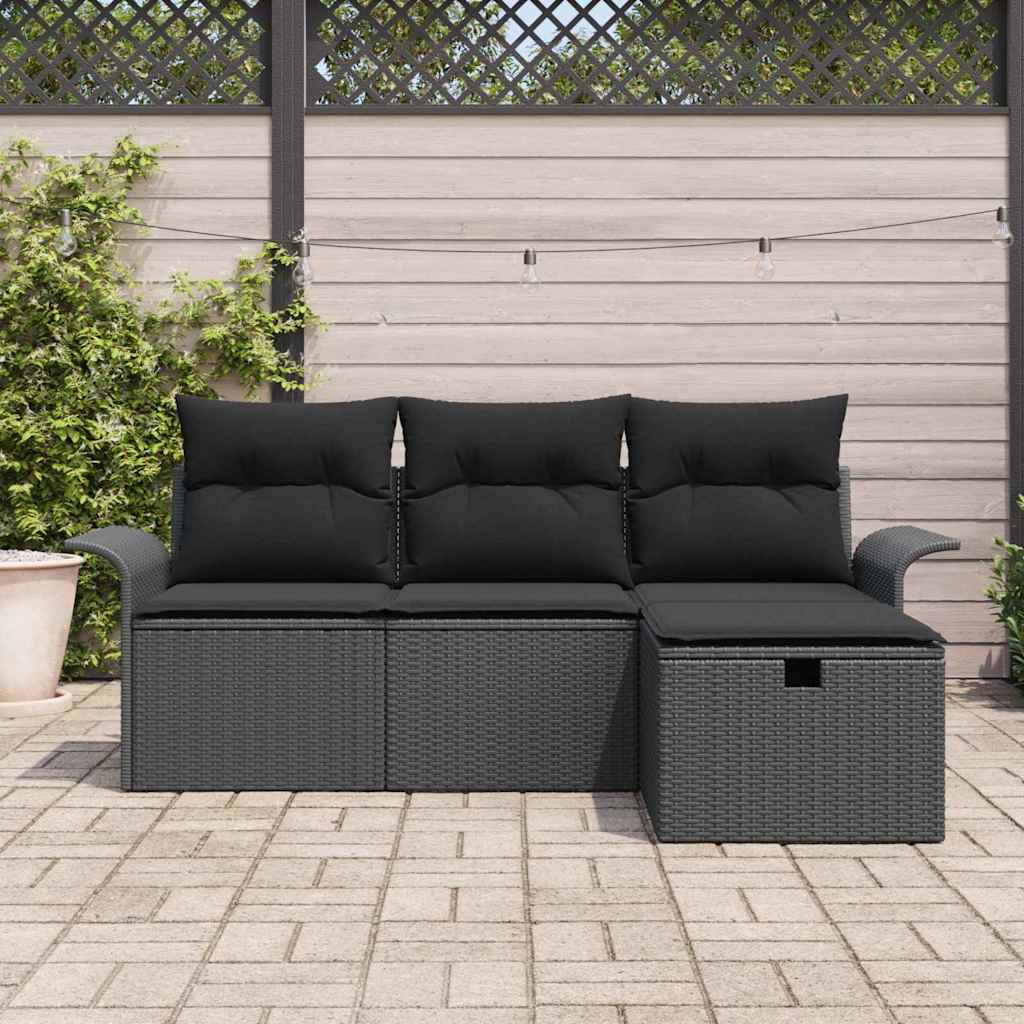 Set Divano da Giardino 4 pz Nero polyrattan | homemem39