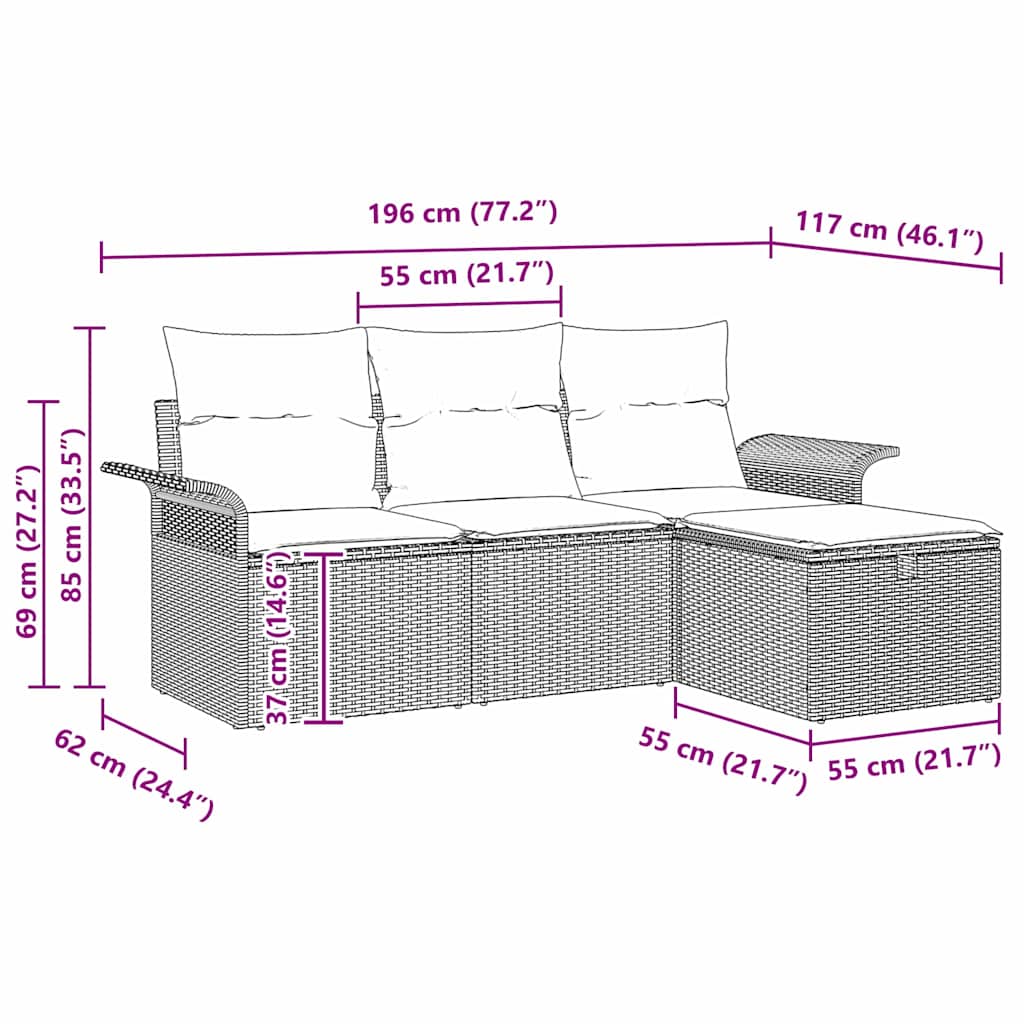 Set Divano da Giardino 4 pz Nero polyrattan | homemem39
