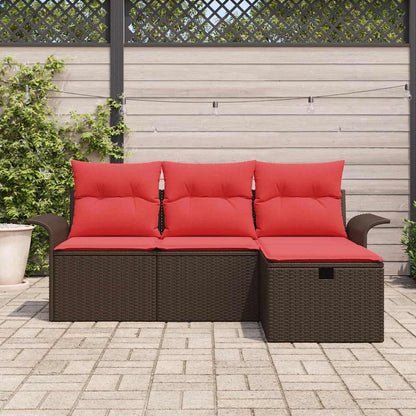 Set Divano da Giardino 4 pcs Marrone e Rosso polyrattan | homemem39