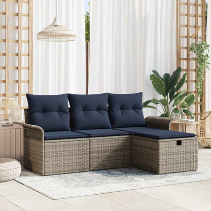 Set Divano da Giardino 4 pcs Grigio e Blu Navy polyrattan | homemem39