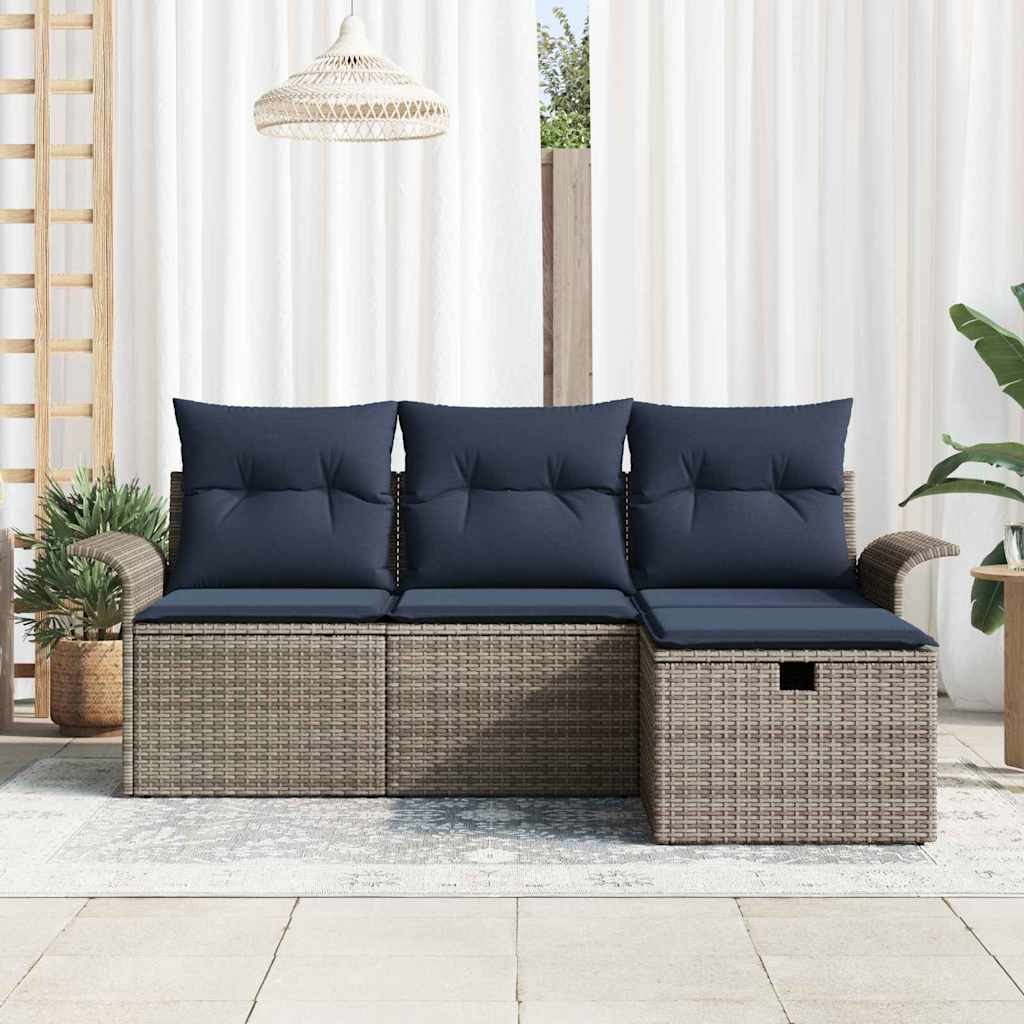 Set Divano da Giardino 4 pcs Grigio e Blu Navy polyrattan | homemem39