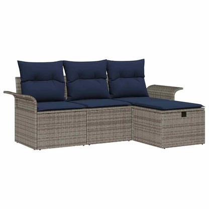 Set Divano da Giardino 4 pcs Grigio e Blu Navy polyrattan | homemem39