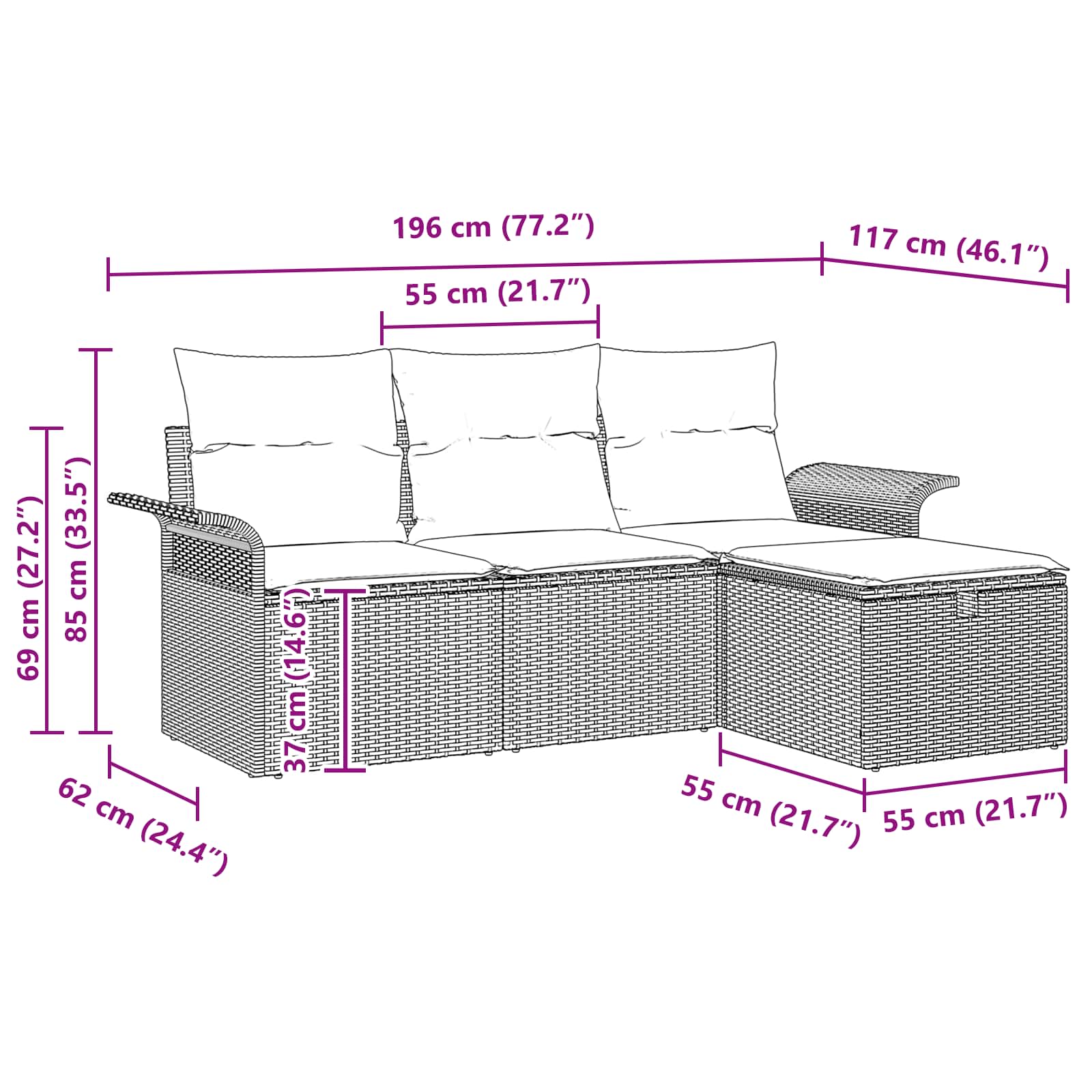 Set Divano da Giardino 4 pcs Grigio e Blu Navy polyrattan | homemem39