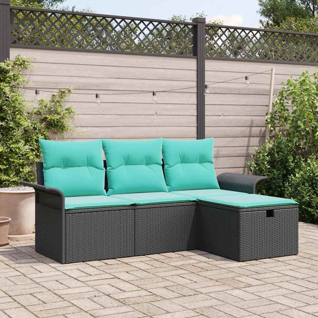Set Divano da Giardino 4 pcs Nero e Turchese polyrattan | homemem39