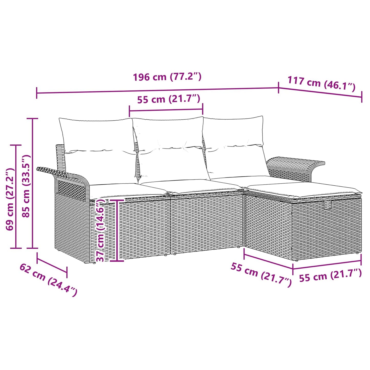 Set Divano da Giardino 4 pcs Nero e Turchese polyrattan | homemem39