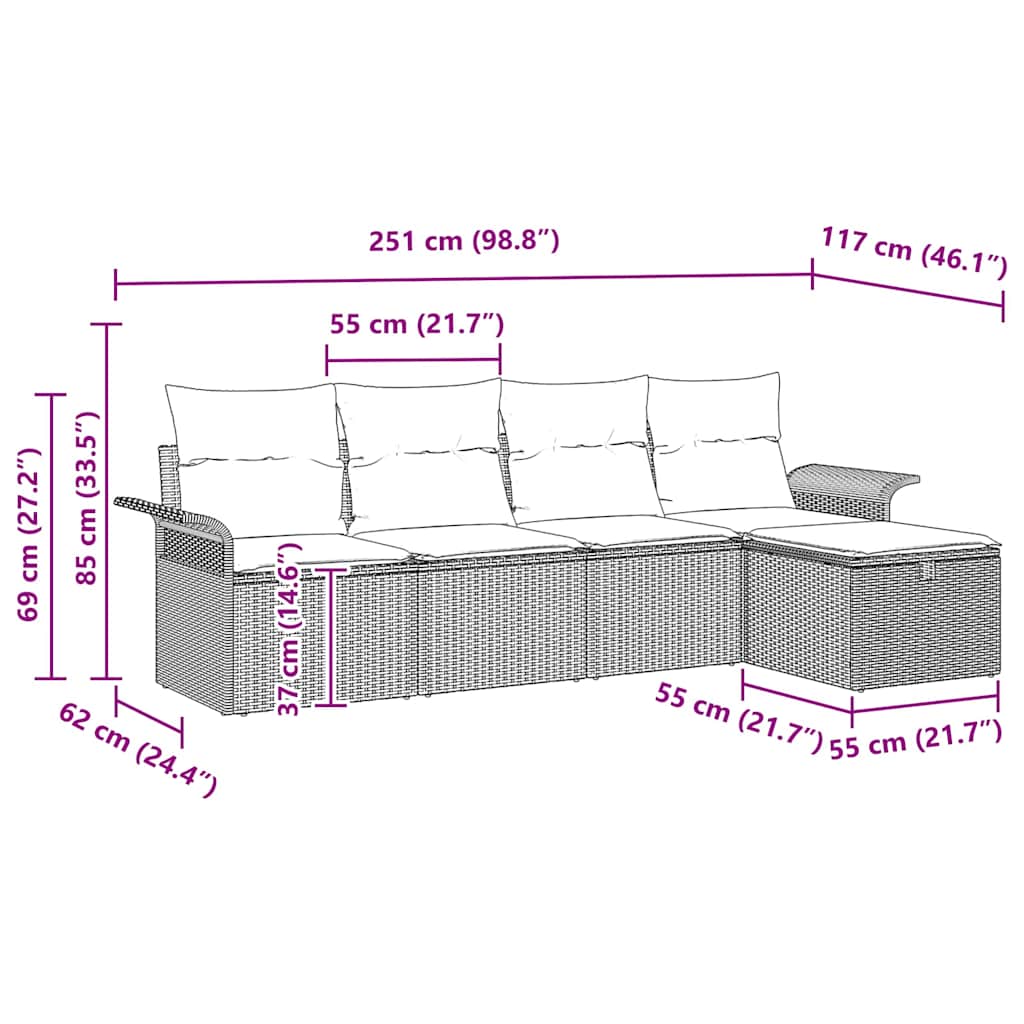 Set Divano da Giardino 5 pcs Nero e Crema polyrattan | homemem39