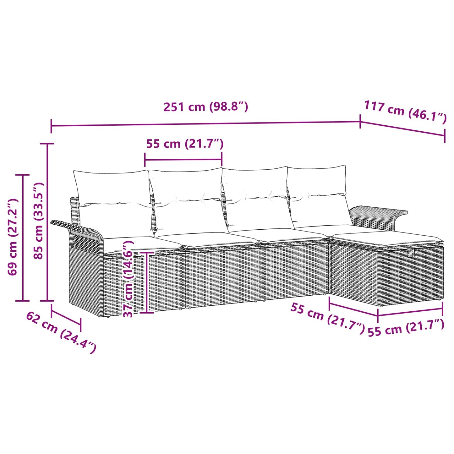 Set Divano da Giardino 5 pcs Marrone e Rosso polyrattan | homemem39