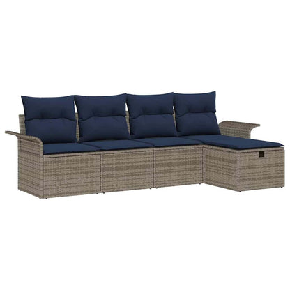 Set Divano da Giardino 5 pcs Grigio e Blu Navy polyrattan | homemem39