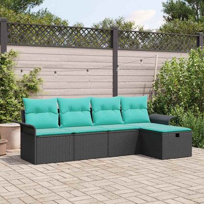 Set Divano da Giardino 5 pcs Nero e Turchese polyrattan