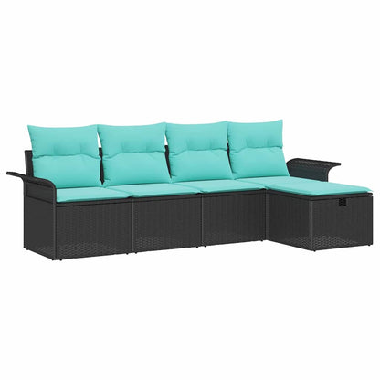 Set Divano da Giardino 5 pcs Nero e Turchese polyrattan | homemem39