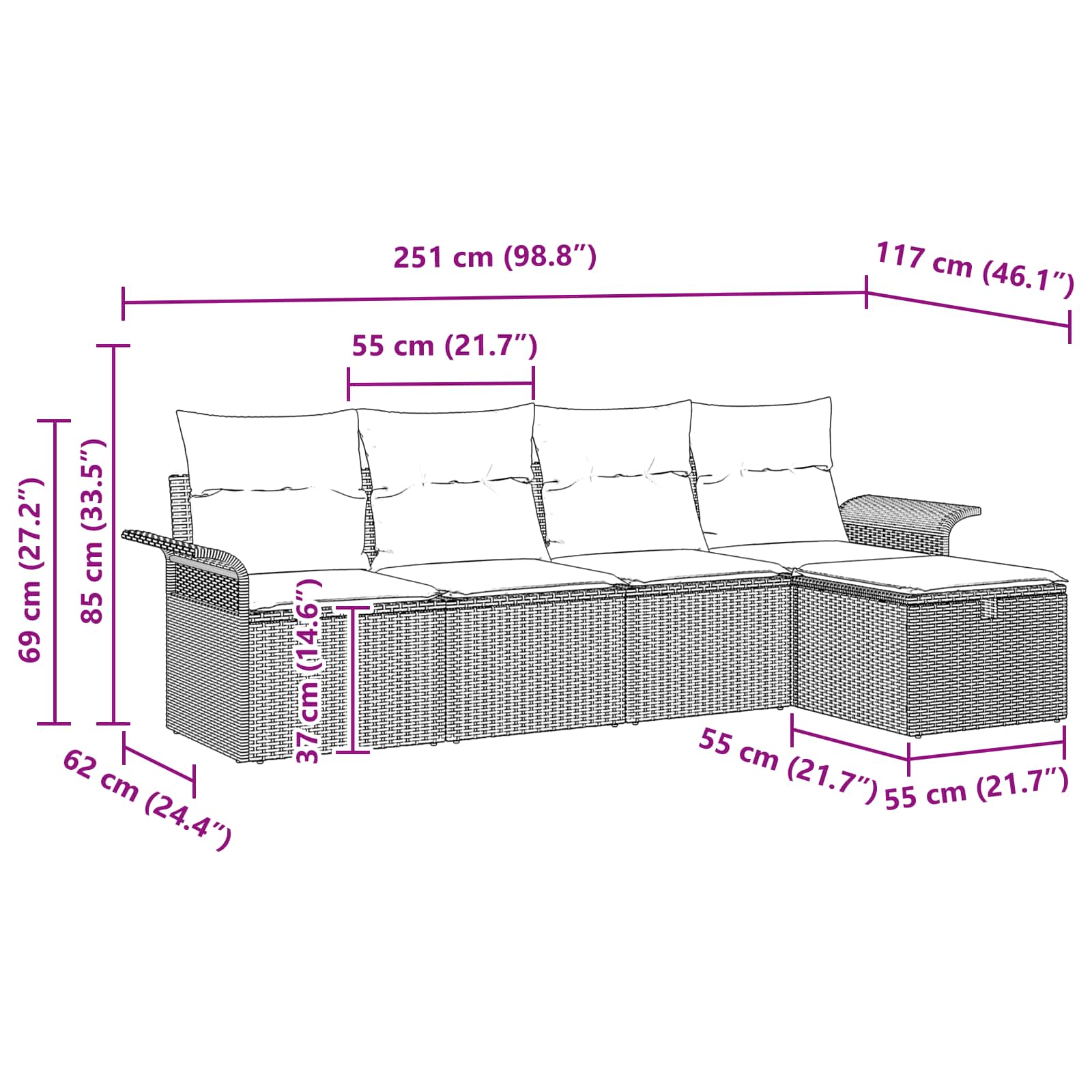 Set Divano da Giardino 5 pcs Nero e Turchese polyrattan | homemem39