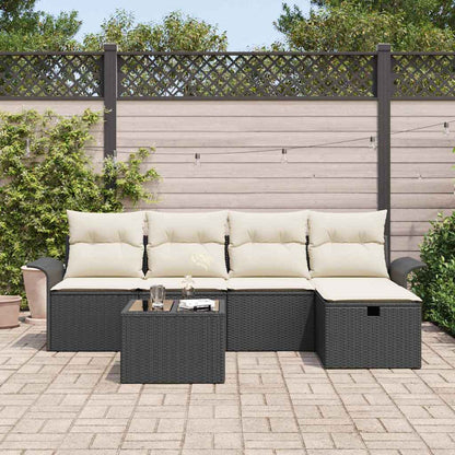 Set Divano da Giardino 6 pcs Nero e Crema polyrattan | homemem39