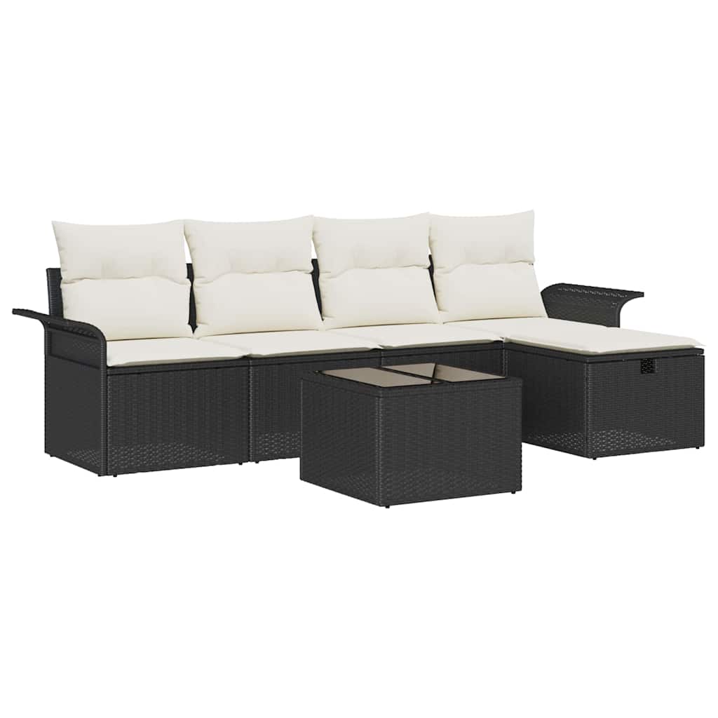 Set Divano da Giardino 6 pcs Nero e Crema polyrattan | homemem39