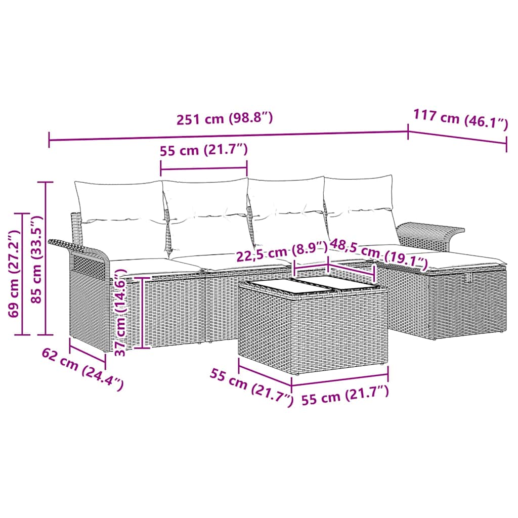 Set Divano da Giardino 6 pcs Nero e Crema polyrattan | homemem39