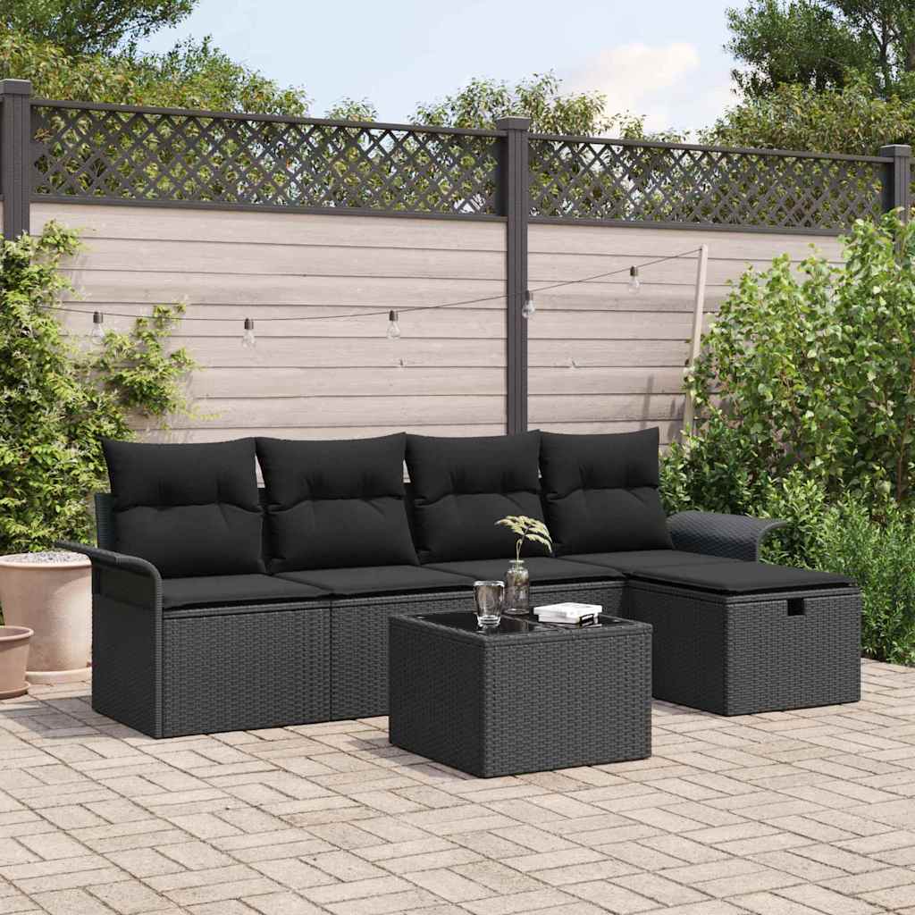 Set Divano da Giardino 6 pz Nero polyrattan | homemem39