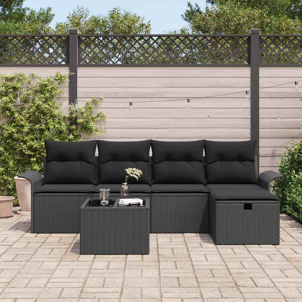 Set Divano da Giardino 6 pz Nero polyrattan | homemem39