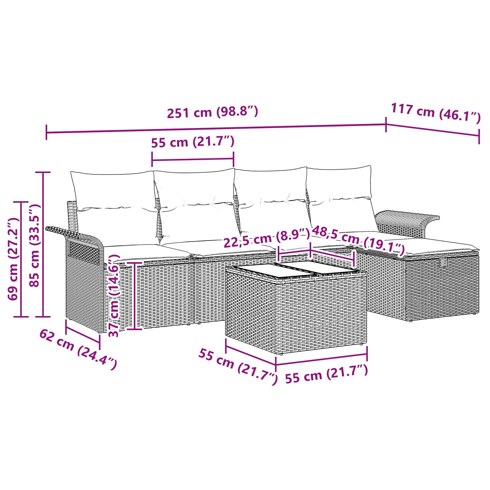 Set Divano da Giardino 6 pcs Marrone e Rosso polyrattan | homemem39