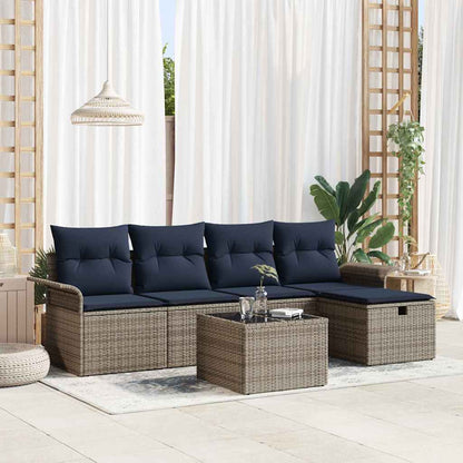 Set Divano da Giardino 6 pcs Grigio e Blu Navy polyrattan | homemem39