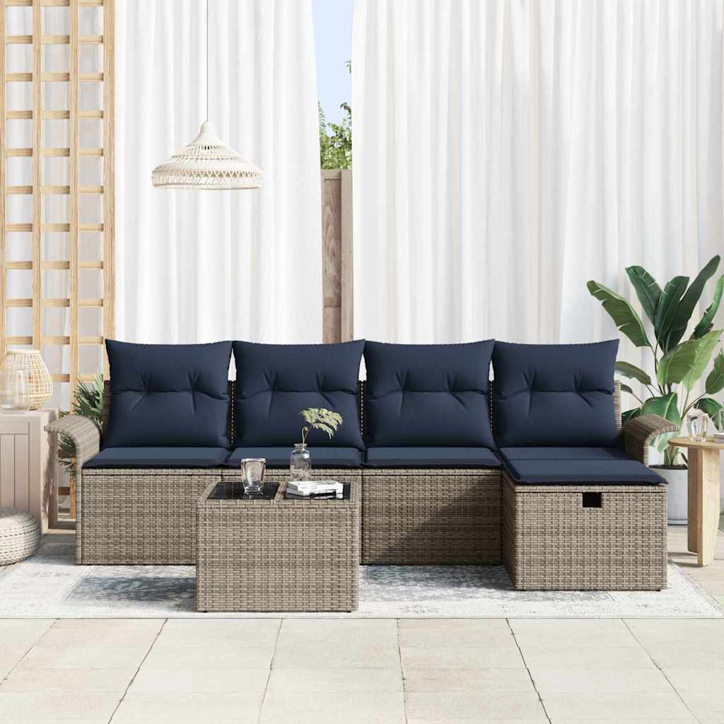 Set Divano da Giardino 6 pcs Grigio e Blu Navy polyrattan | homemem39