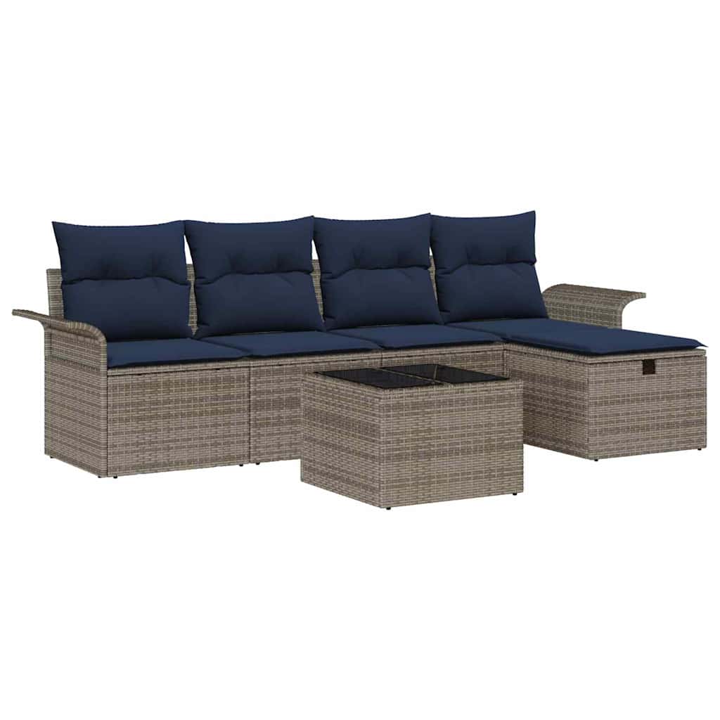 Set Divano da Giardino 6 pcs Grigio e Blu Navy polyrattan | homemem39