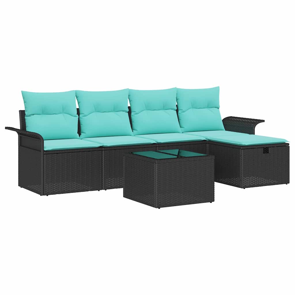 Set Divano da Giardino 6 pcs Nero e Turchese polyrattan | homemem39