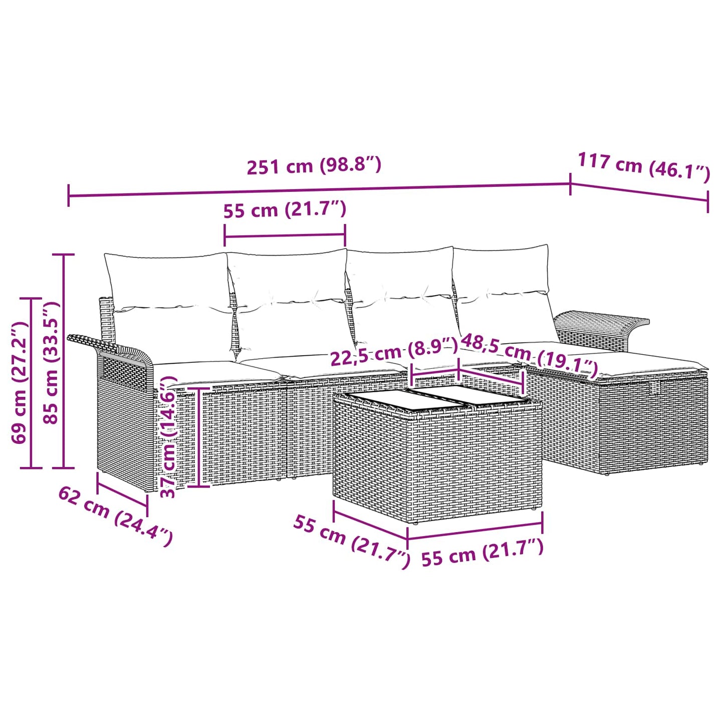 Set Divano da Giardino 6 pcs Nero e Turchese polyrattan | homemem39