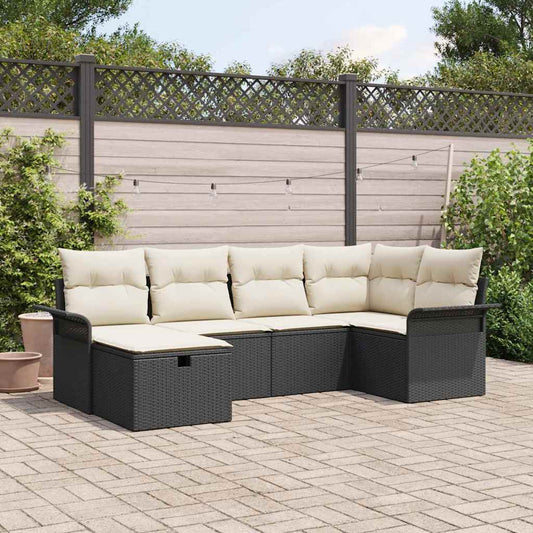 Set Divano da Giardino 6 pz Nero e Crema polyrattan | homemem39