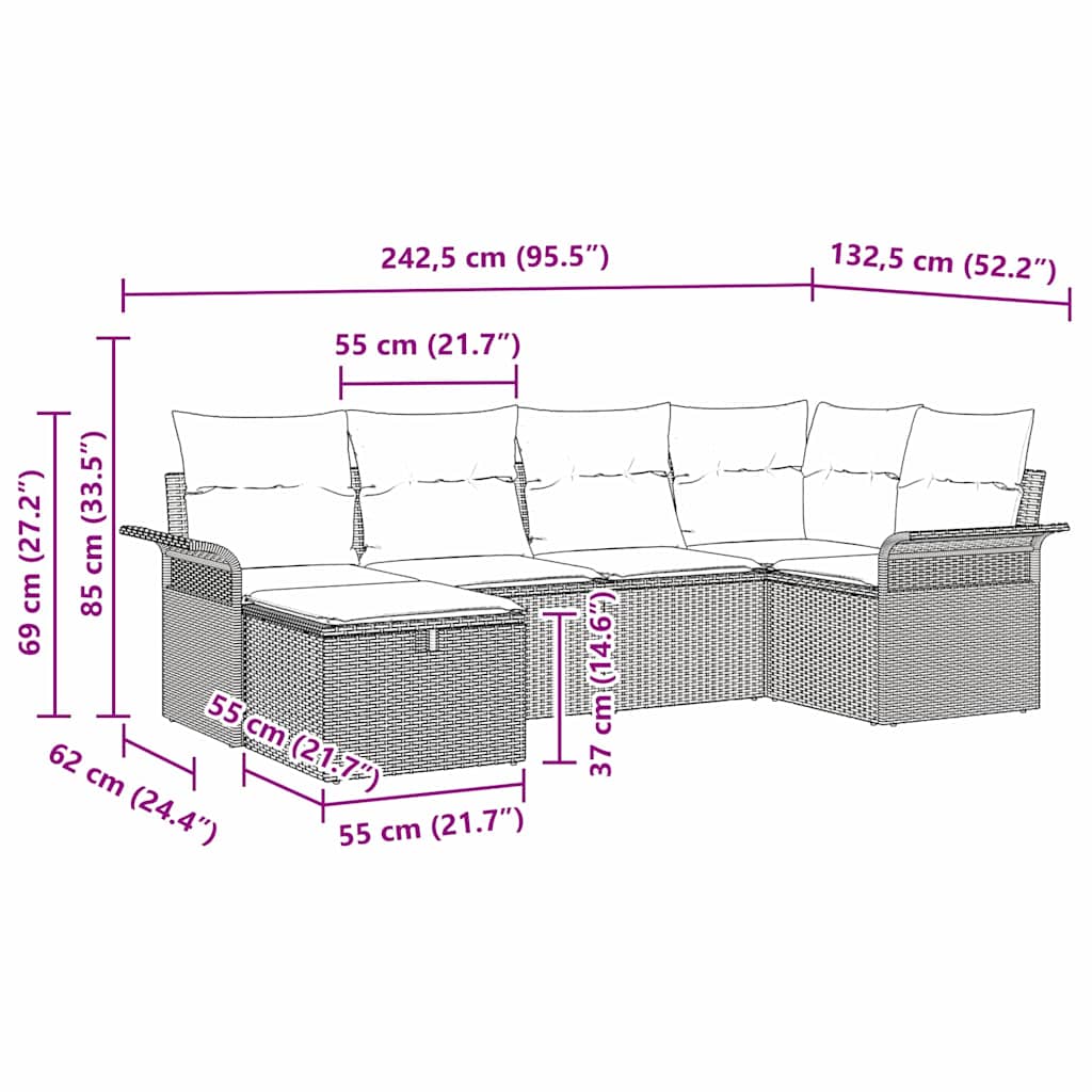 Set Divano da Giardino 6 pz Nero e Crema polyrattan | homemem39