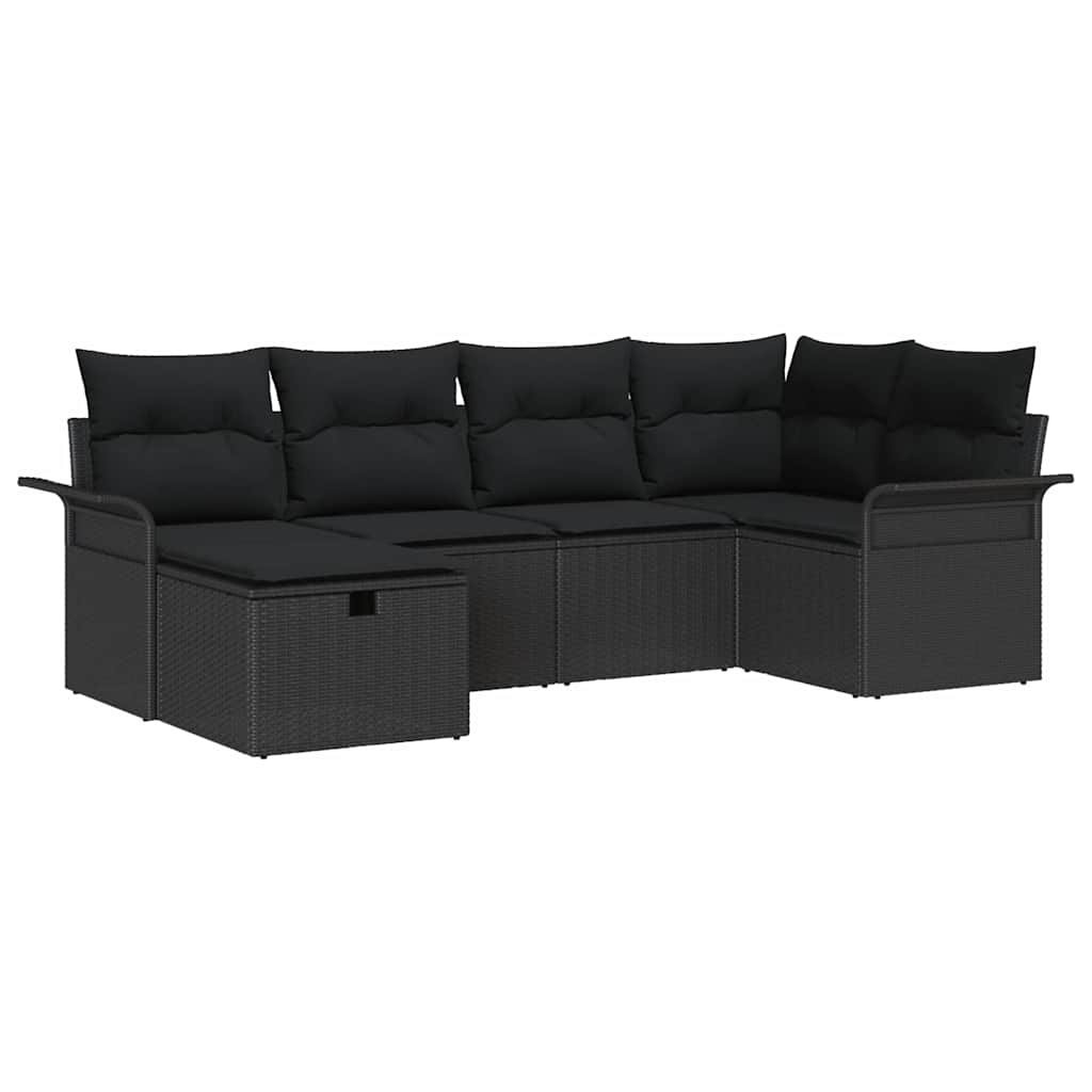 Set Divano da Giardino 6 pz Nero polyrattan