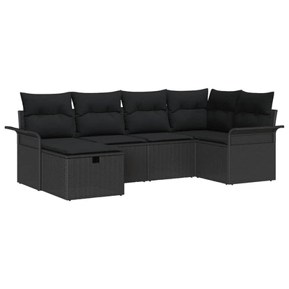 Set Divano da Giardino 6 pz Nero polyrattan