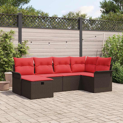 Set Divano da Giardino 6 pcs Marrone e Rosso polyrattan | homemem39