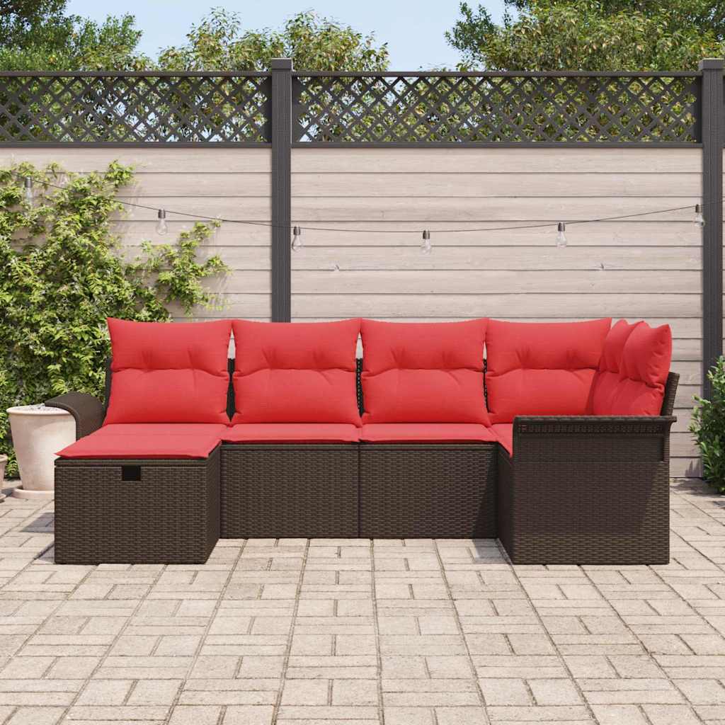 Set Divano da Giardino 6 pcs Marrone e Rosso polyrattan | homemem39