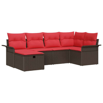 Set Divano da Giardino 6 pcs Marrone e Rosso polyrattan | homemem39