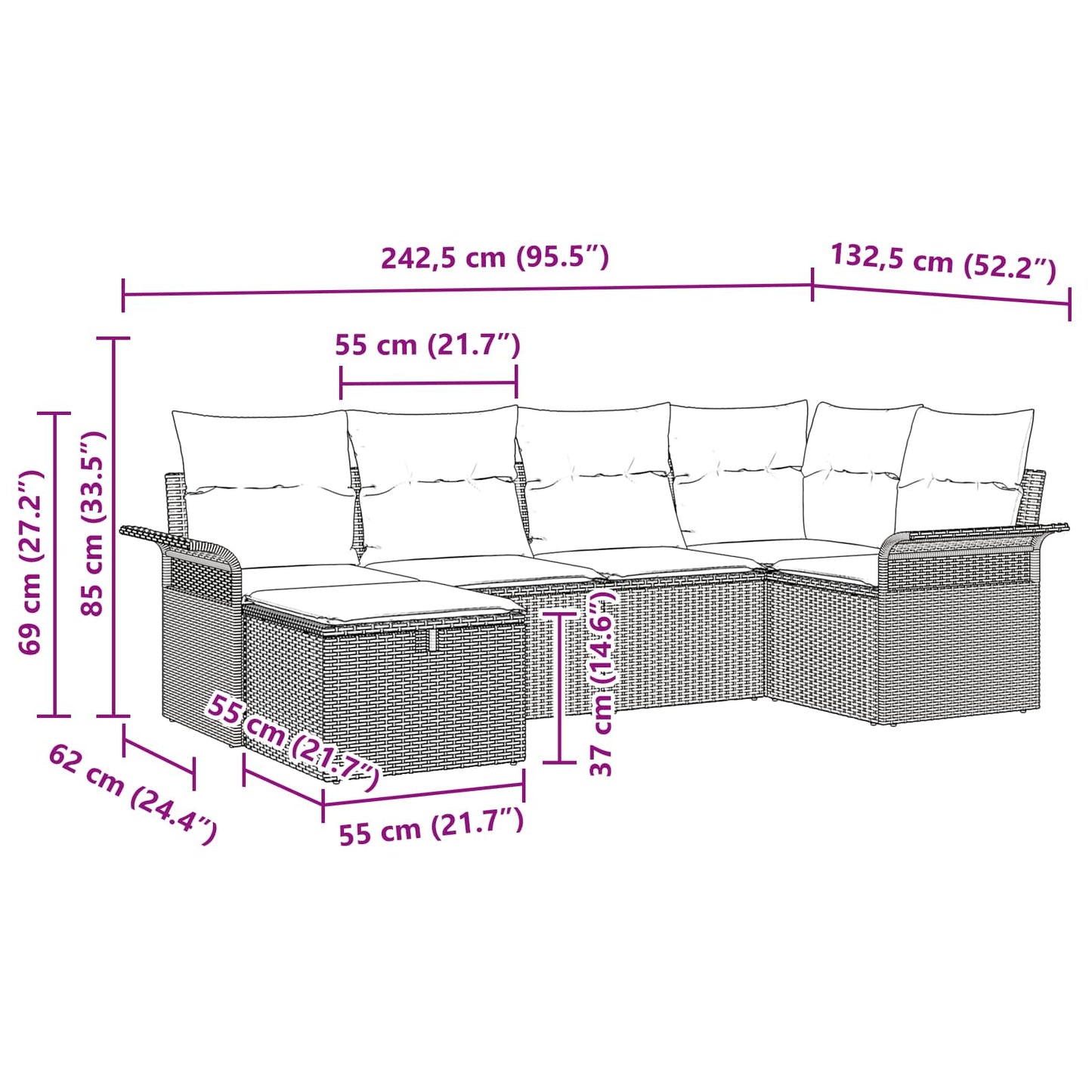 Set Divano da Giardino 6 pcs Marrone e Rosso polyrattan | homemem39