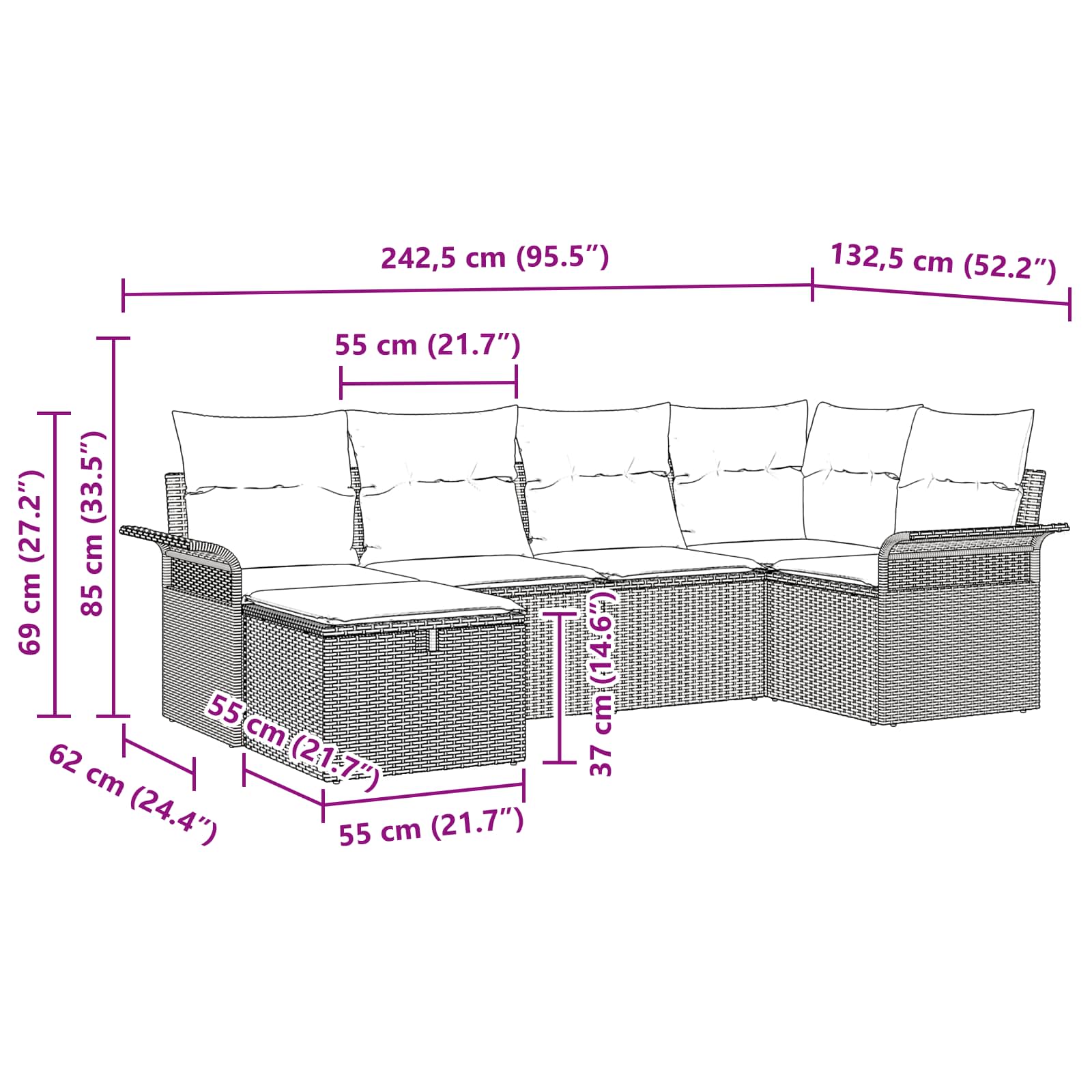 Set Divano da Giardino 6 pcs Marrone e Rosso polyrattan | homemem39