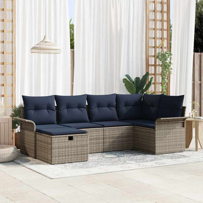 Set Divano da Giardino 6 pcs Grigio e Blu Navy polyrattan