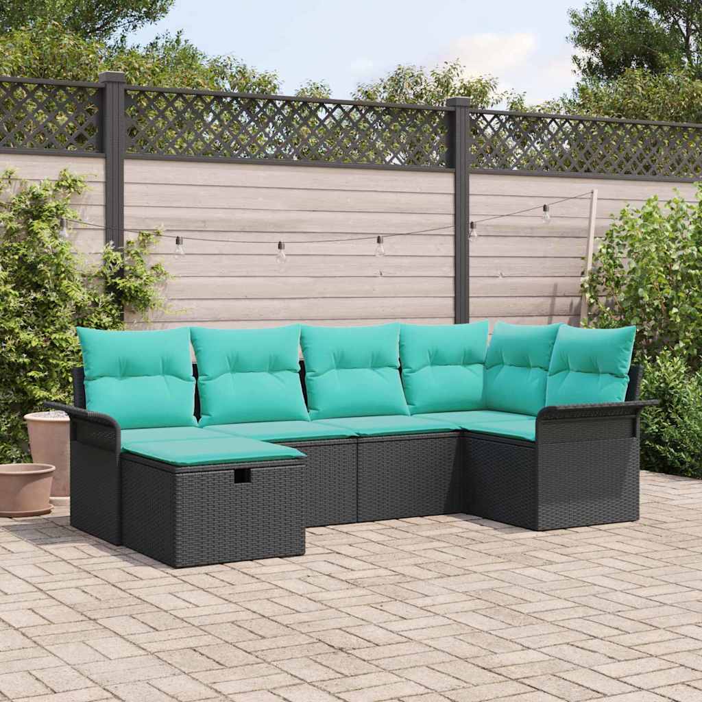 Set Divano da Giardino 6 pcs Nero e Turchese polyrattan | homemem39
