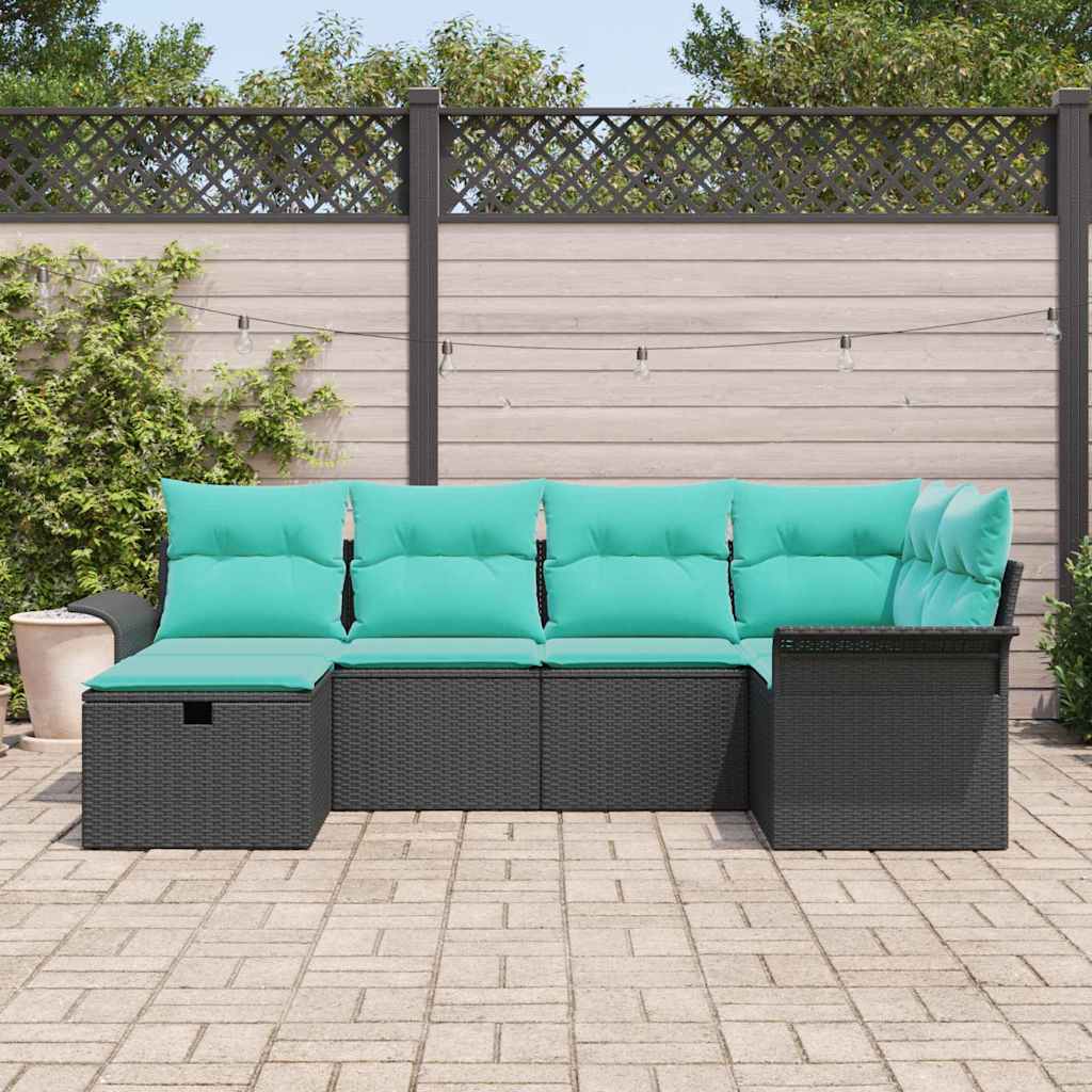 Set Divano da Giardino 6 pcs Nero e Turchese polyrattan | homemem39