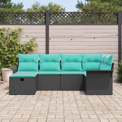Set Divano da Giardino 6 pcs Nero e Turchese polyrattan | homemem39