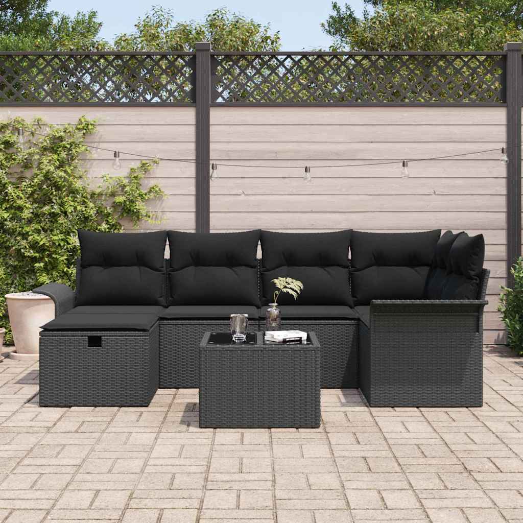 Set Divano da Giardino 7 pz Nero polyrattan | homemem39