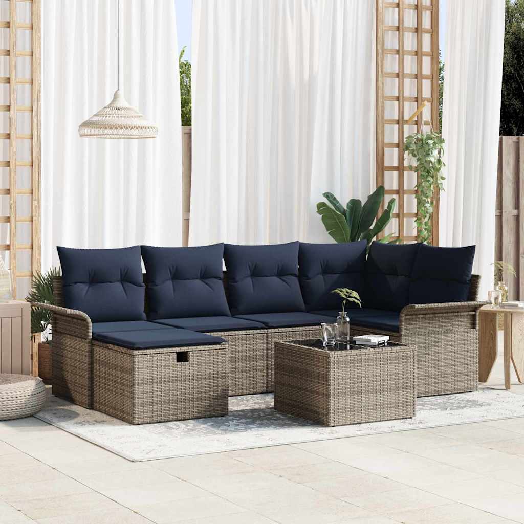 Set Divano da Giardino 7 pcs Grigio e Blu Navy polyrattan | homemem39