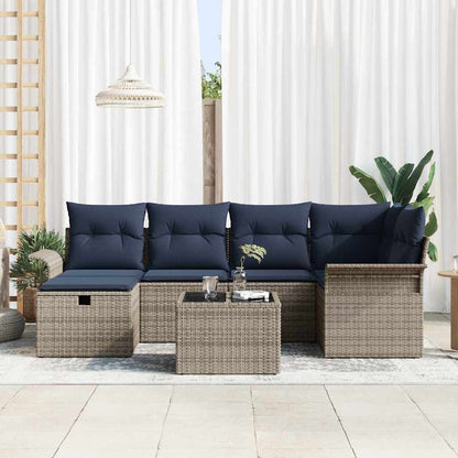Set Divano da Giardino 7 pcs Grigio e Blu Navy polyrattan | homemem39