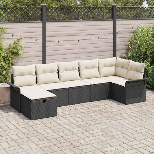 Set Divano da Giardino 7 pz Nero e Crema polyrattan | homemem39