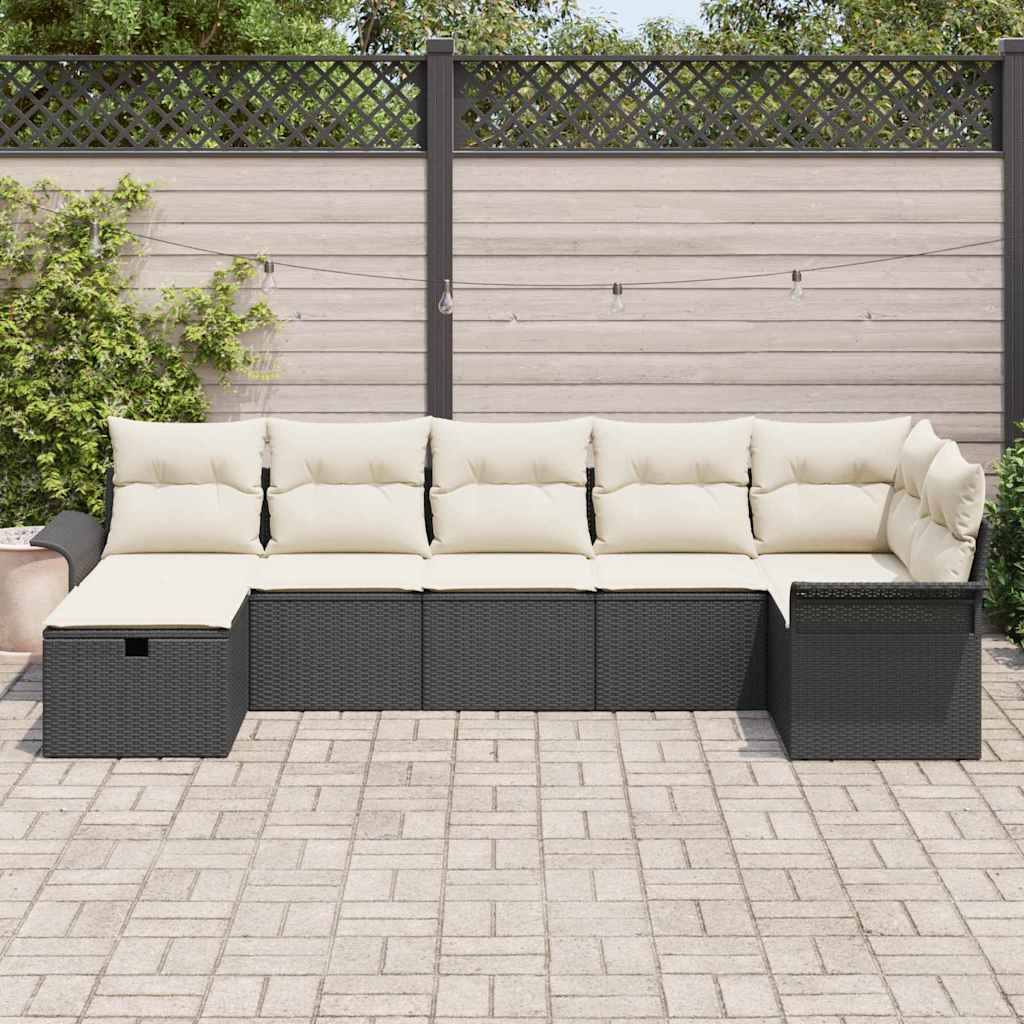 Set Divano da Giardino 7 pcs Nero e Crema polyrattan | homemem39