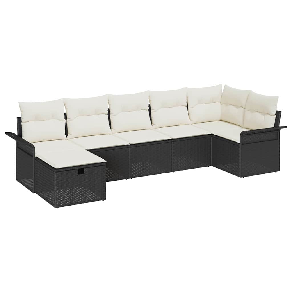 Set Divano da Giardino 7 pcs Nero e Crema polyrattan | homemem39